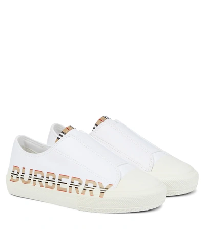 Burberry Kids' Cotton Gabardine Icon Stripe Slip-on Sneakers In White