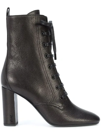 Saint Laurent Loulou Lace-up Grained-leather Ankle Boots In Black