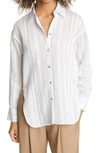 Vince Drapey Stripe Convertible Button-down Shirt In Optic White/ Black