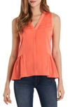Vince Camuto Sleeveless Rumple Ruffle Blouse In Bright Coral