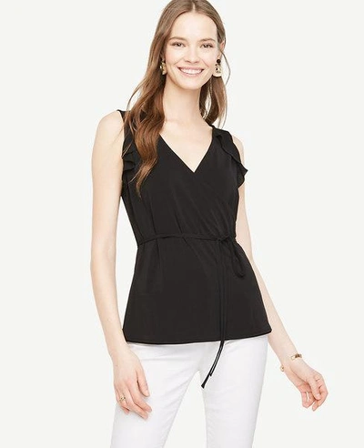 Ann Taylor Ruffle Belted Wrap Top In Black