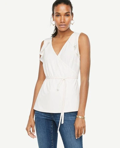 Ann Taylor Ruffle Belted Wrap Top In Winter White
