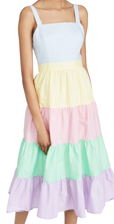 English Factory Colorblock Tiered Midi Dress In Multi Pastel