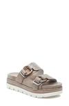 Jslides Baha Leather Double-buckle Slide Sandals In Bronze Wash Leath