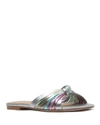 Black Suede Studio May Metallic Multicolored Flat Sandals In Silver Pastel Metallic