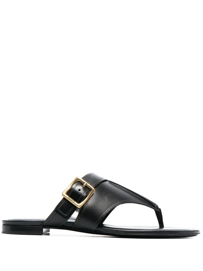 Tod's Flat Sandals In Leather With Metal Buckle In Black