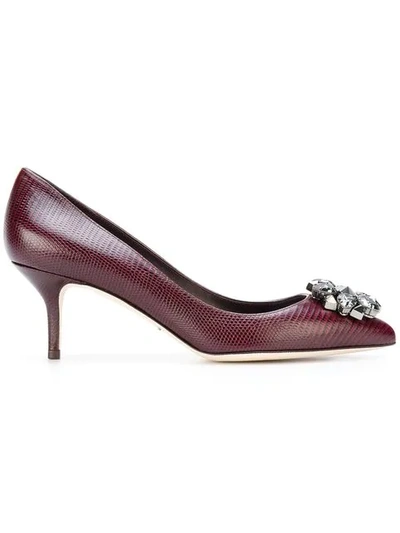 Dolce & Gabbana Embellished Bellucci Embossed Leather Pumps In Wine