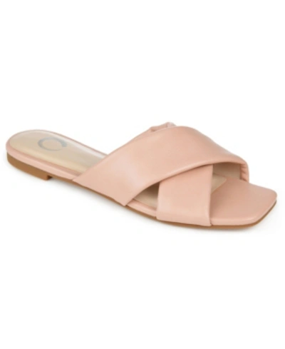 Journee Collection Carlotta Womens Faux Leather Slip On Slide Sandals In Blush