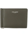 Saint Laurent Bill Clip Grained Leather Wallet In Green