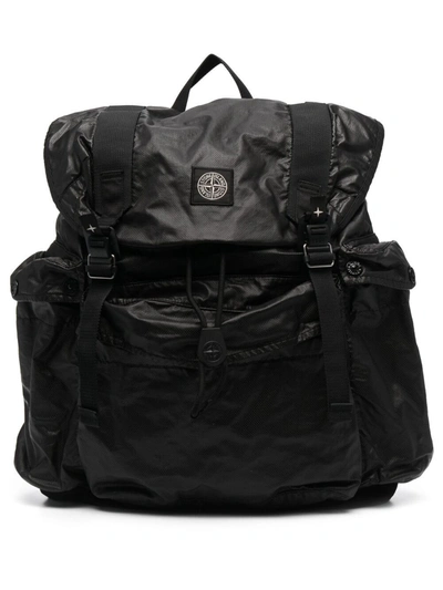 Stone Island Black Backpack With Logo