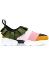 Emilio Pucci Pink & Green Colorblock Ruffle Slip-on Sneakers In Black