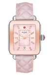 Michele Deco Sport Two-tone, Topaz & Quilted Leather Strap Watch In Lilac