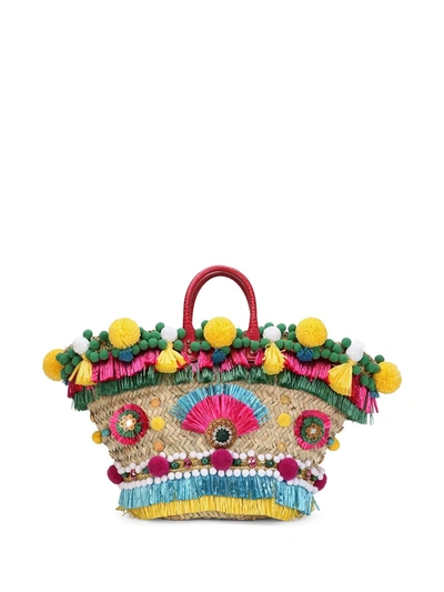Dolce & Gabbana Kendra Kaleidoscope Straw Tote Bag In Multicolor