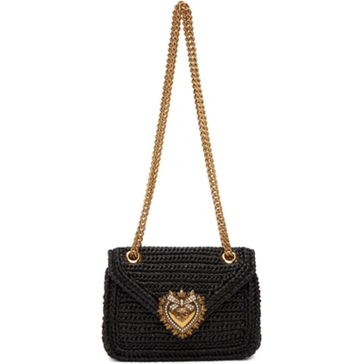 Dolce & Gabbana Black Medium Crochet Raffia Devotion Bag