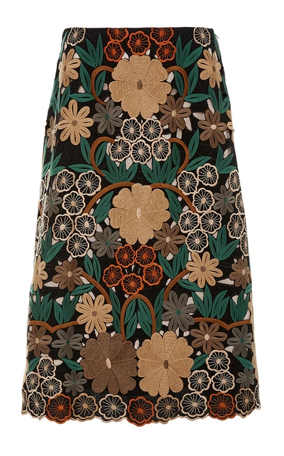 Red Valentino Floral Embroidered Pencil Skirt In Multicolour