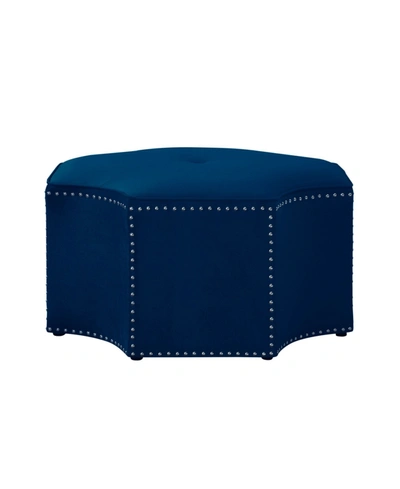 Nicole Miller Fiorella Upholstered Octagon Cocktail Ottoman With Nailhead Trim In Navy