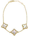 Adornia 14k Plated Flower Bracelet In Yellow Gold-tone/white