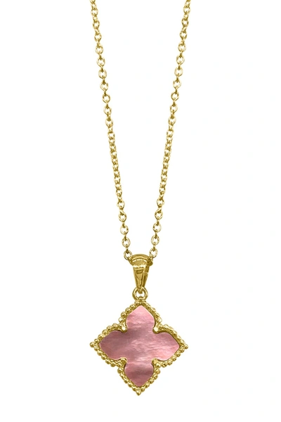 Adornia 14k Yellow Gold Plated Pink Mother Of Pearl Flower Pendant Necklace