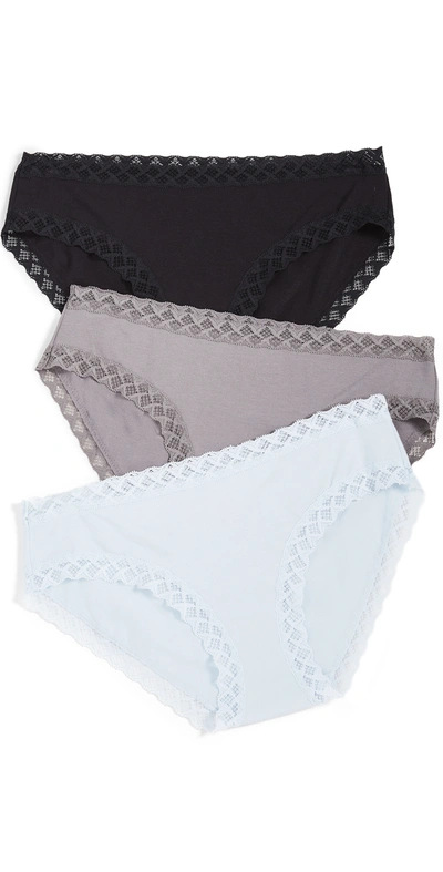 Natori Bliss 3-pack Cotton Blend Briefs In Baby Blue / Mineral / Black