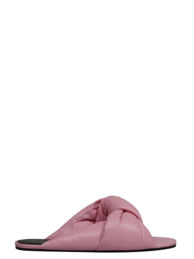 Balenciaga Drapy Puffy Calfskin Slide Sandals In Pink & Purple