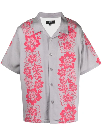 Stussy Hawaiian Print Shortsleeved Shirt In Gray