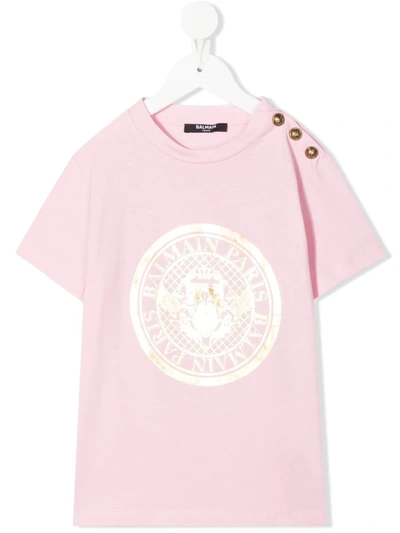 Balmain Kids' Logo Print Cotton Jersey T-shirt In Pink