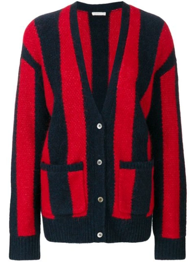 6397 Striped Knitted Cardigan In Navy/dirty Red Stripe