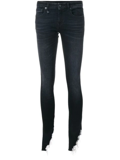 R13 Kate Dark Ankle Shredded Hem Skinny Jeans In Black