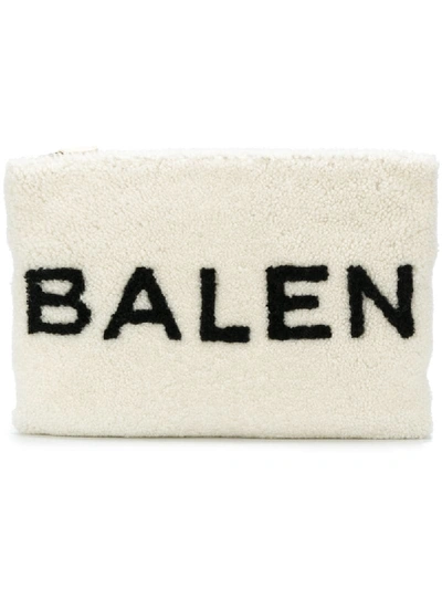 Balenciaga Logo Shearling Fur Pouch, Black/white