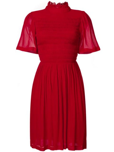 Alexa Chung Short-sleeved Smocked Georgette Dress In Red