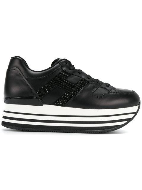 Hogan Embellished Leather Sneakers With Platform In Black | ModeSens