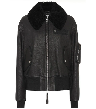 Public School Guila Leather Moto Jacket W/ Shearling Fur In Black