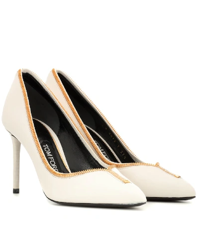 Tom Ford Leather Zip-up Pumps In White