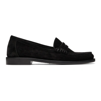 Saint Laurent Black Suede 'le Loafer Monogram' Penny Slippers