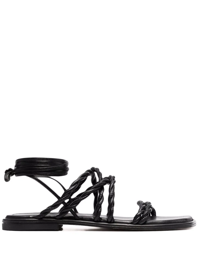 Stuart Weitzman Strappy Leather Sandals In Black