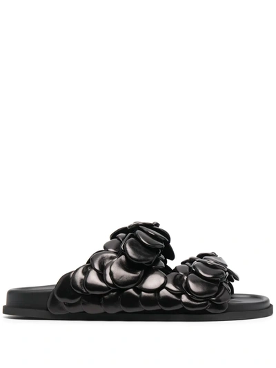 Valentino Garavani Mens Black Atelier Petal-embellished Leather Sliders 5