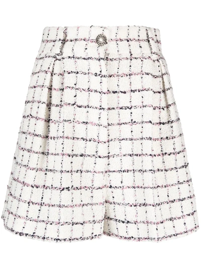 Alessandra Rich Checked Tweed Boucle Shorts In White