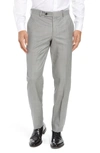 Ted Baker Jefferson Flat Front Wool Trousers In Light Grey