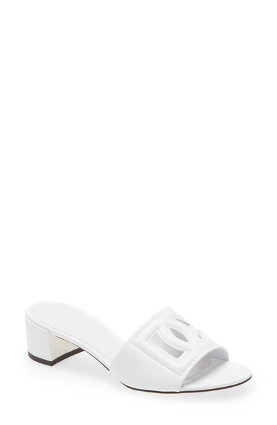 Dolce & Gabbana Dg Cutout Leather Slide Sandals In Bianco
