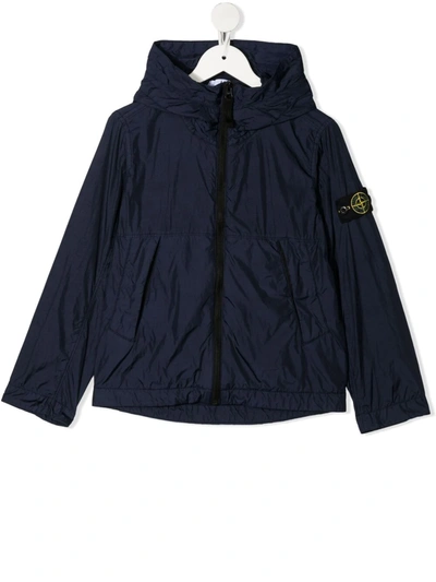 Stone Island Junior Kids' Logo-patch Tech Hooded Jacket In Blue