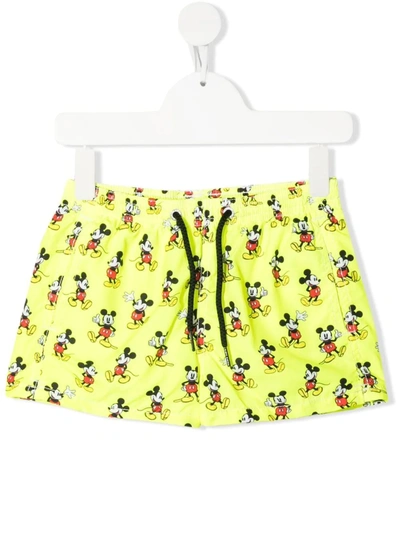 Mc2 Saint Barth Mickey Mouse Print Kids Light Swimshorts - Disney© Special Edition In Yellow