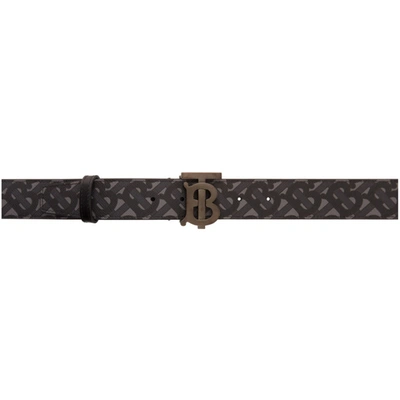 Burberry Black E-canvas Tb Monogram Belt In Charcoal/bl