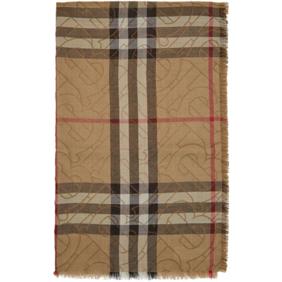 Burberry Beige Gauze Vintage Check Metallic Monogram Scarf In Archive Bei