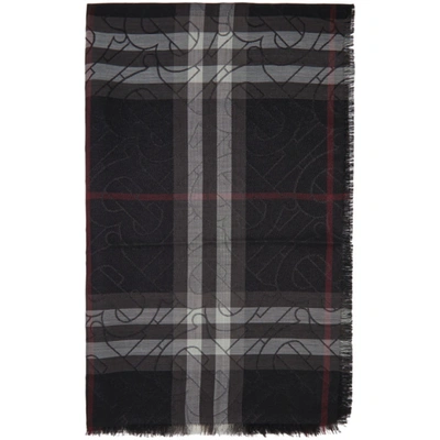 Burberry Black Gauze Giant Check Metallic Monogram Scarf