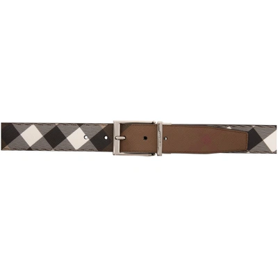 Burberry Reversible Brown & Black E-canvas Leather Giant Check Belt In Dark Birch
