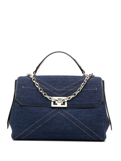 Givenchy Id Small Leather-trimmed Denim Shoulder Bag In Blue