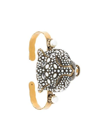 Gucci Feline Head Palm Cuff With Crystals In Silver Metal