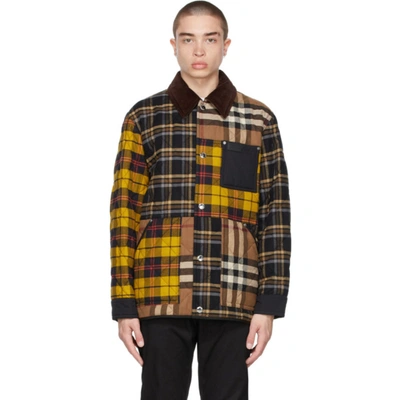 Burberry 拼接设计格纹图案夹克 In Yellow,brown,black