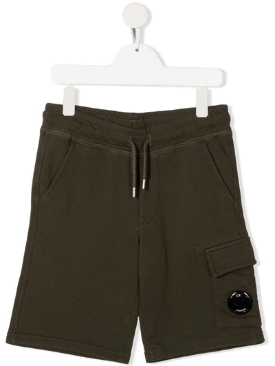 C.p. Company Kids' Logo-plaque Detail Shorts In Green