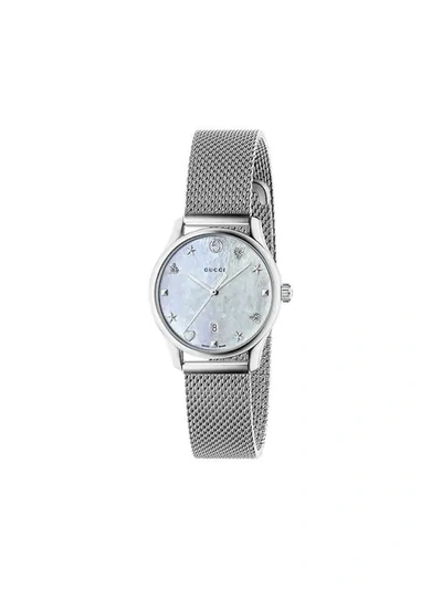 Gucci Watch G-timeless Watch Case 27 Mm In Milanese Mesh With Mother-of-pearl Dial In Silver